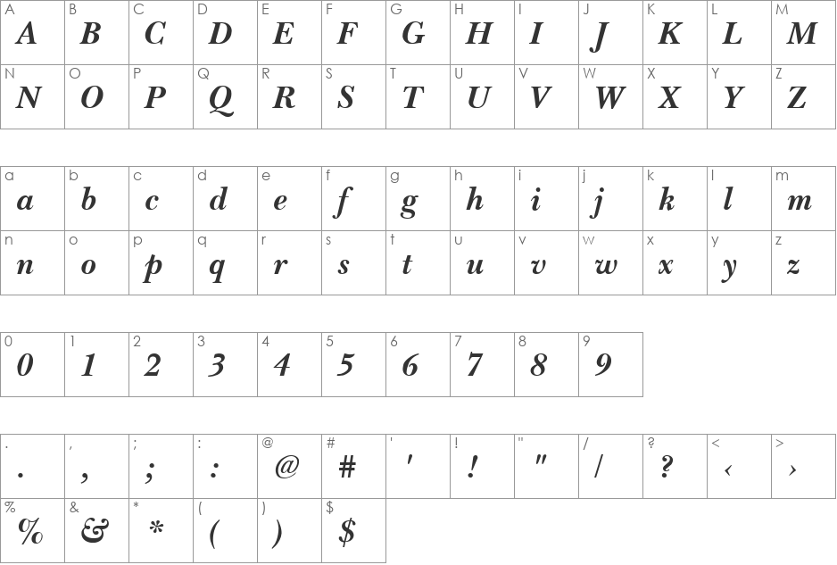 Basset font character map preview
