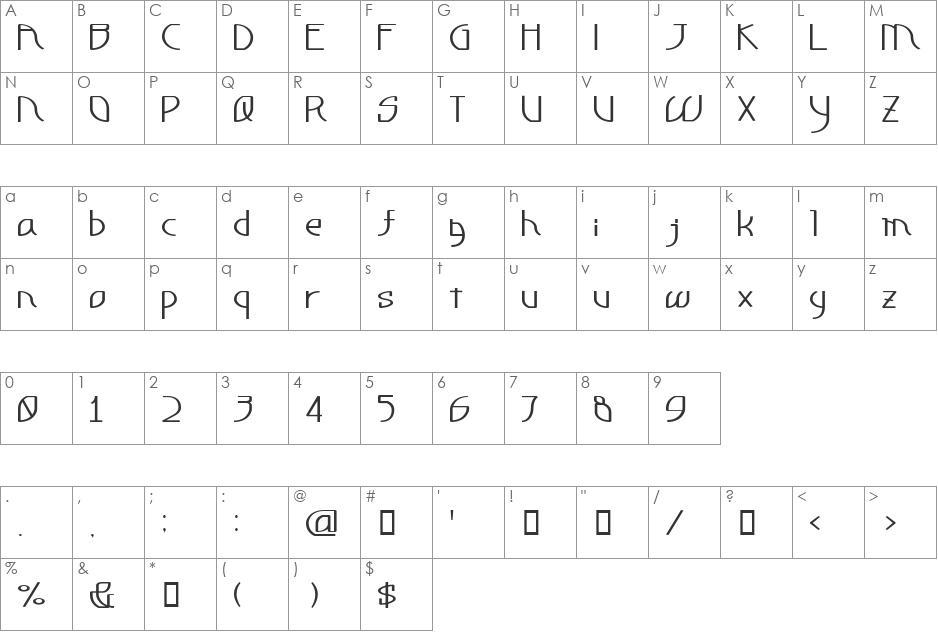Shine font character map preview