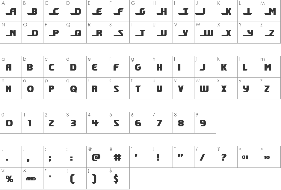 Shining Herald font character map preview