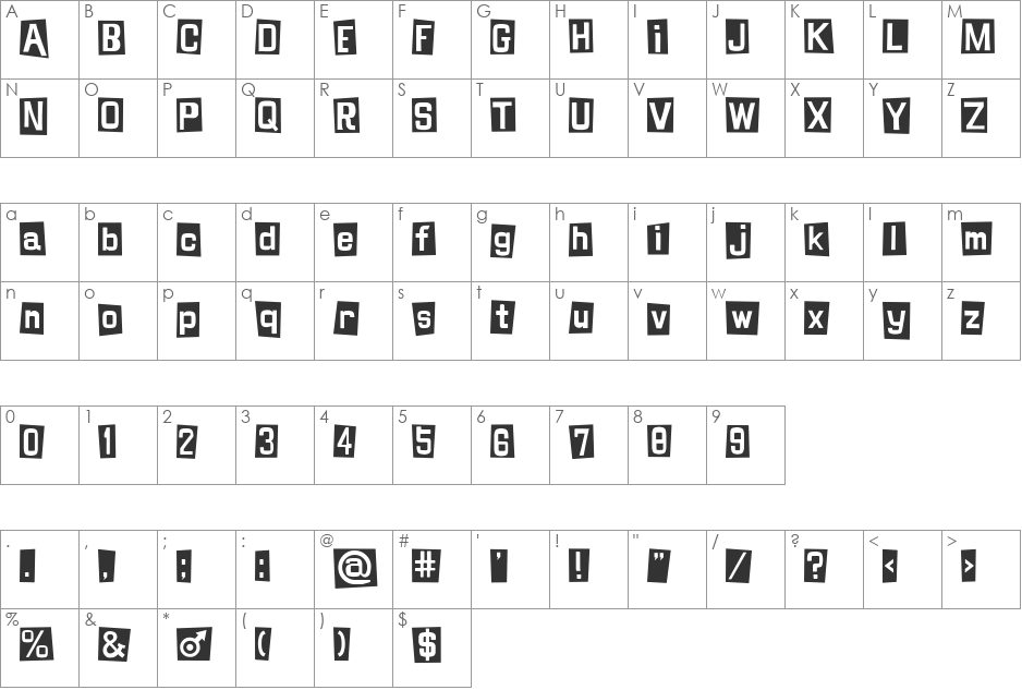 SHINJI BLUES font character map preview