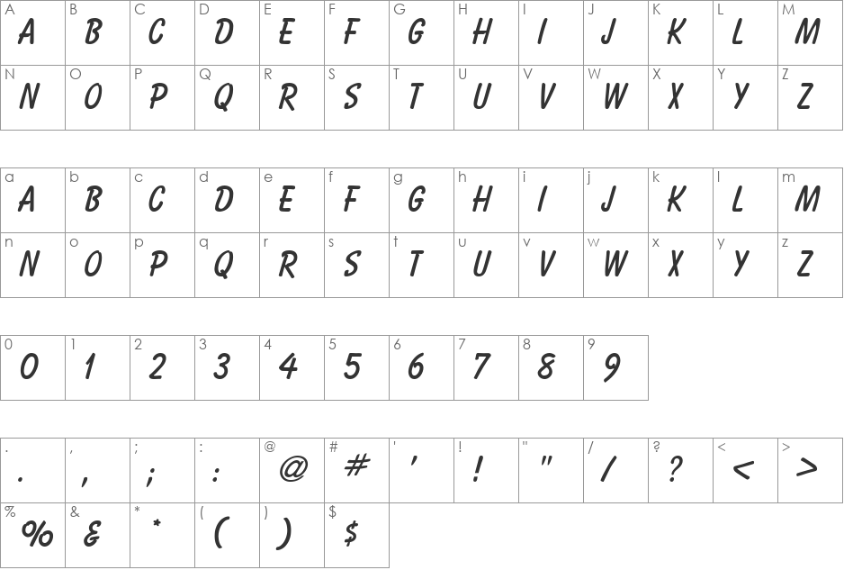 Bassoon font character map preview