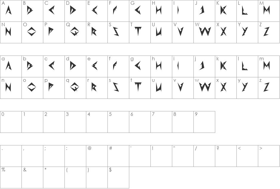 Shinobi Ninja font character map preview