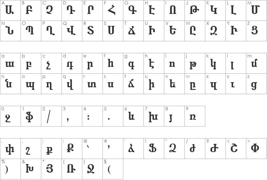SHIRAZ font character map preview