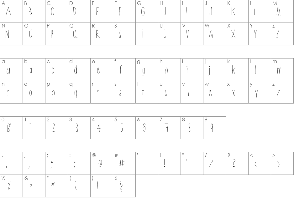 Shithead font character map preview