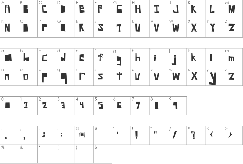 Shithouse font character map preview