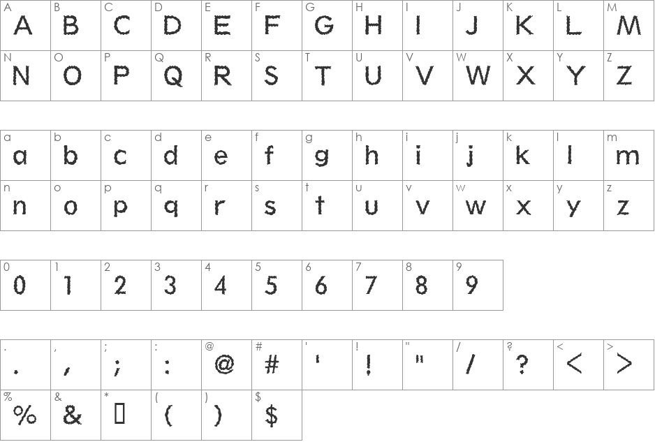 Shiver font character map preview