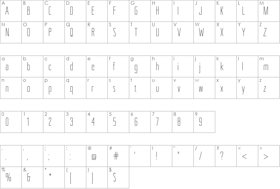 Shket font character map preview