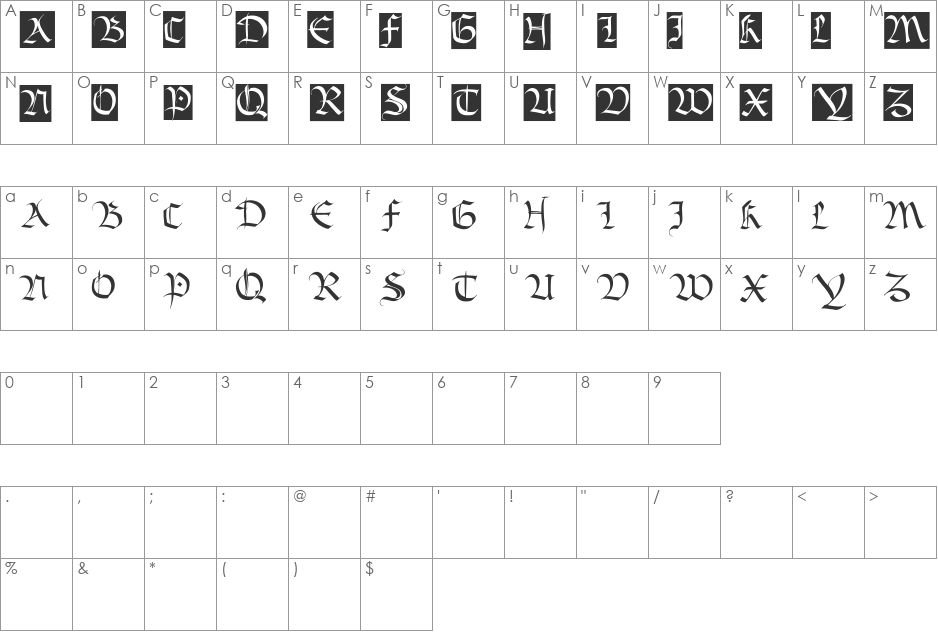 BastardaMajuskel1300 font character map preview
