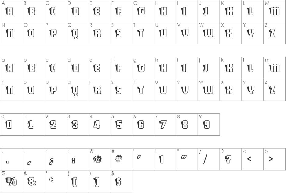 ShoCard Caps NF font character map preview