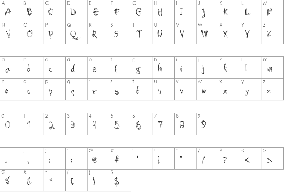 Shockheaded font character map preview