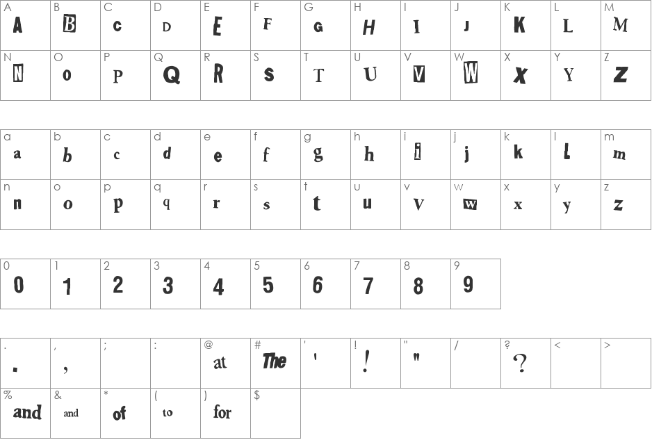 Shoplifter font character map preview