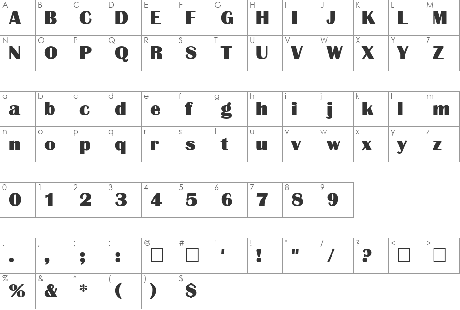 Bastion font character map preview