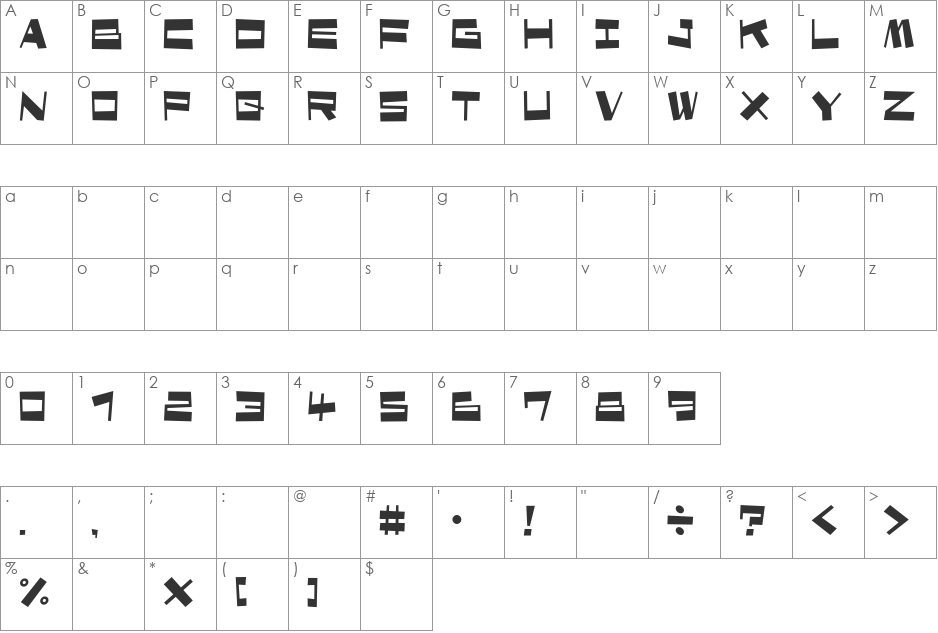 Shotaro font character map preview