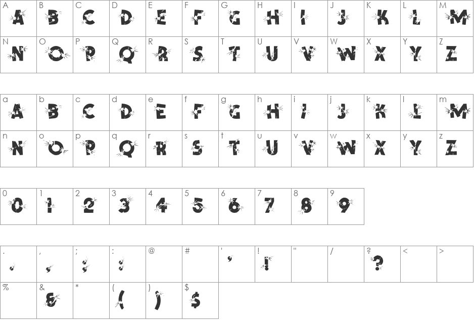 Shotling font character map preview