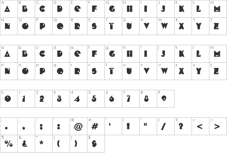 ShotShell font character map preview