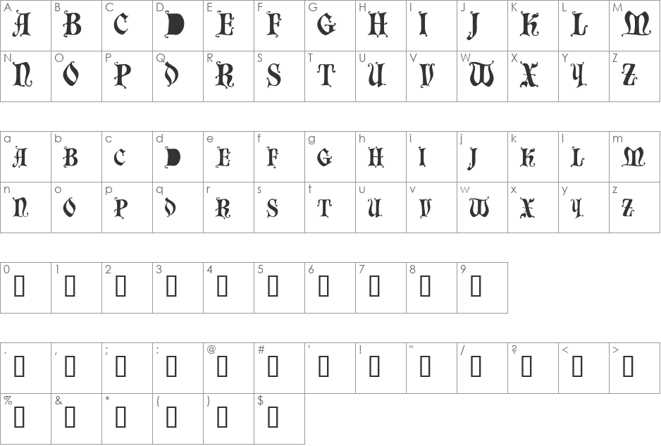 BastogneSCapsSSK font character map preview