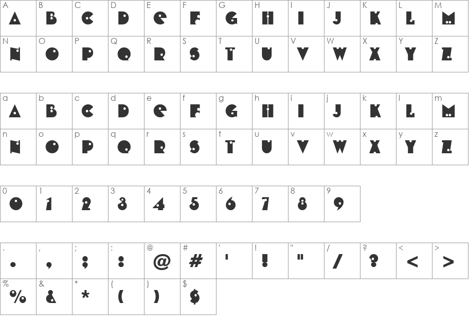 ShotShell font character map preview