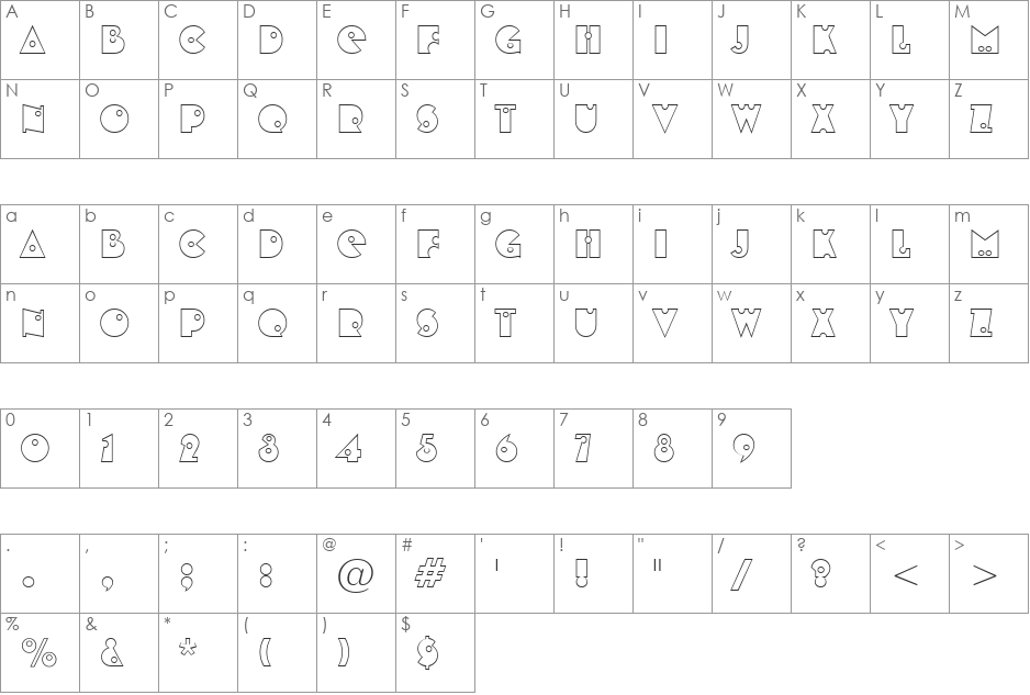 ShotShell Open font character map preview