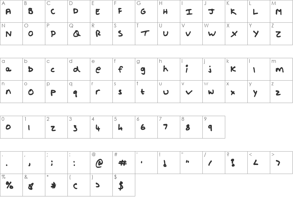 Shout font character map preview