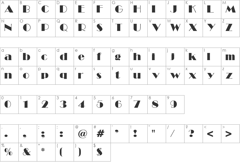 SHOW font character map preview