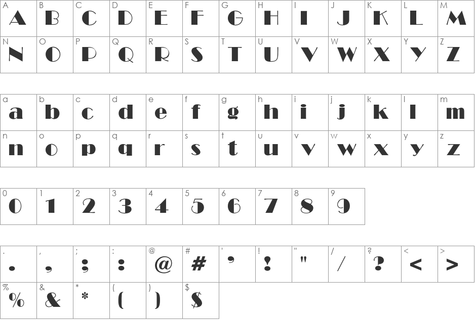 SHOW-Light font character map preview