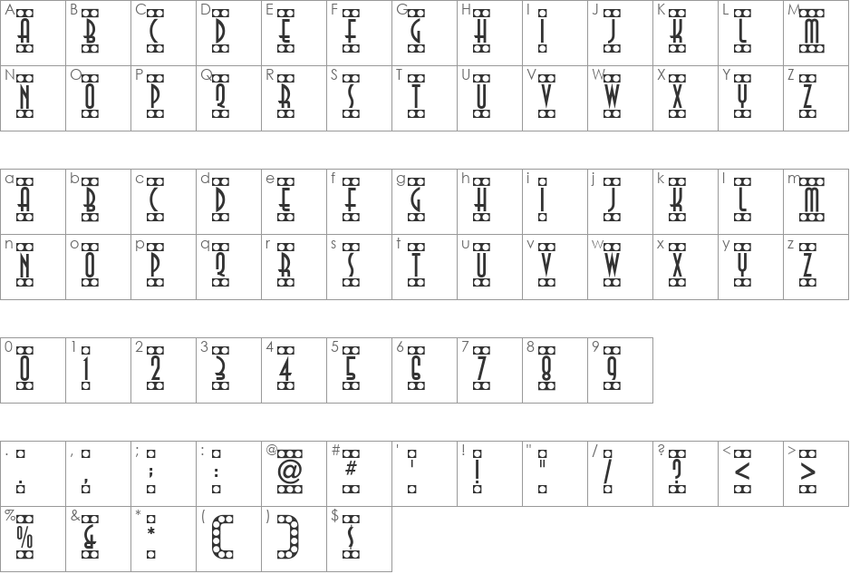 Showtime font character map preview