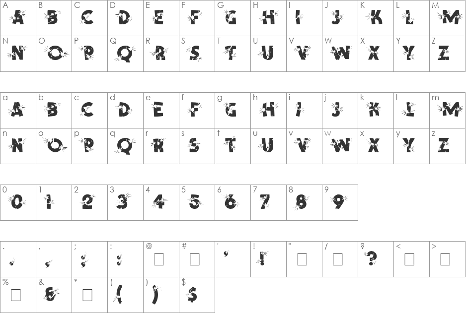 Shrapnel font character map preview