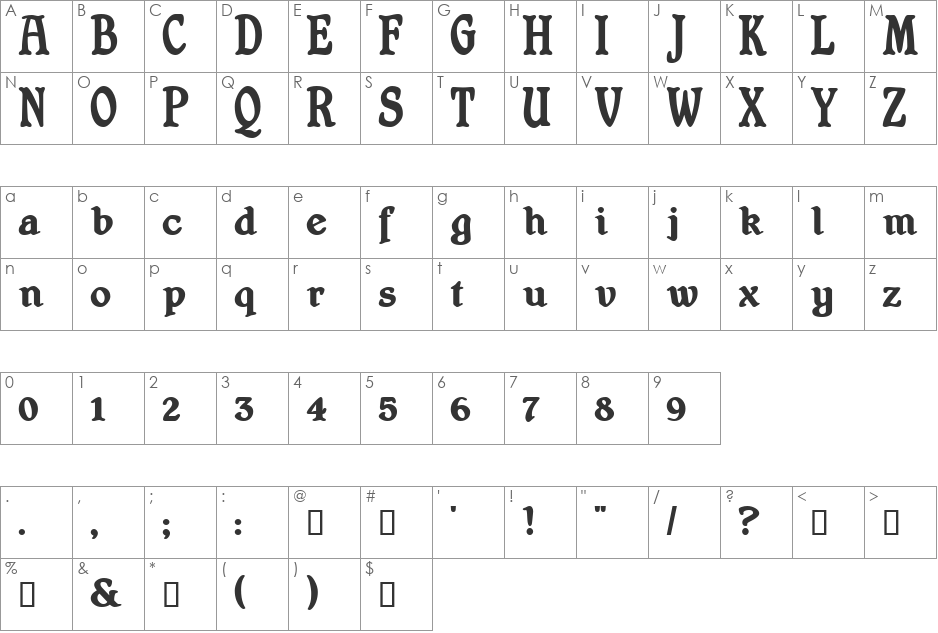 ShrewsburyTitling font character map preview