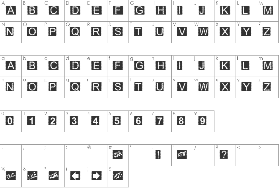 Shutter font character map preview