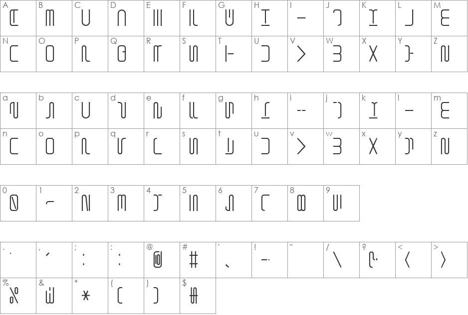 Shuttle Form font character map preview