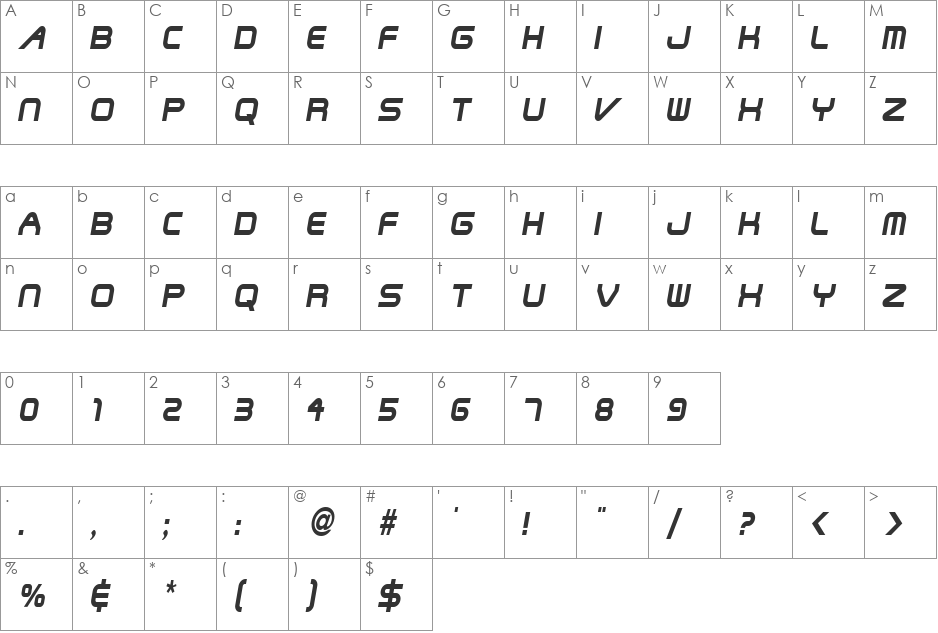 Shuttle-Condensed font character map preview