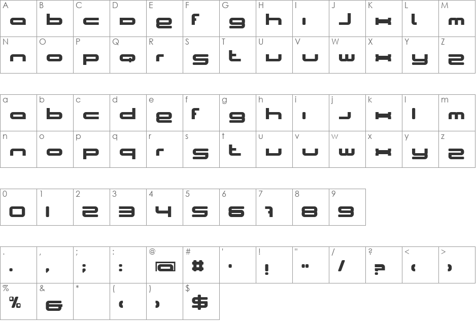 Shy Metalicca font character map preview