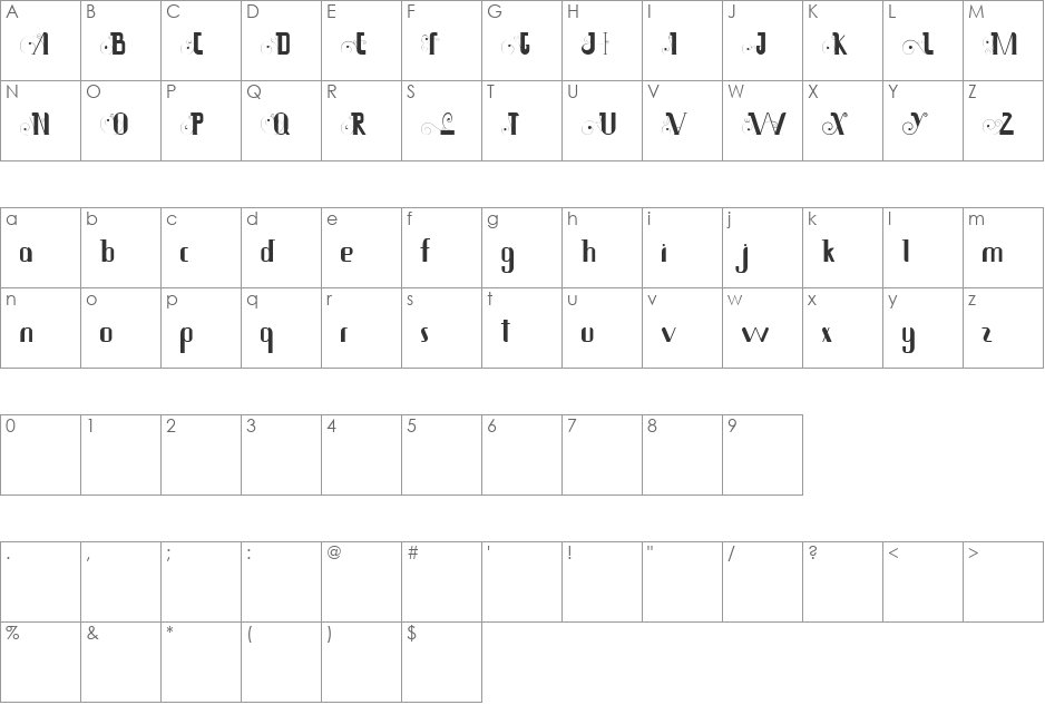 Siamesa font character map preview