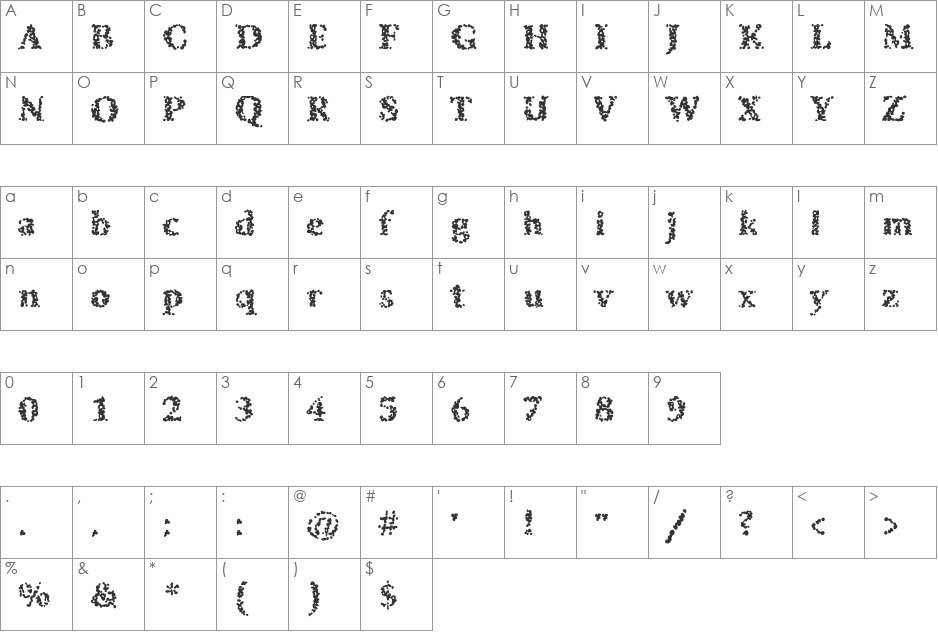 SibleyPotatoBaked font character map preview