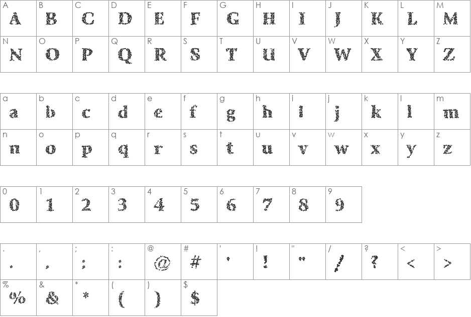 SibleyPotatoFried font character map preview