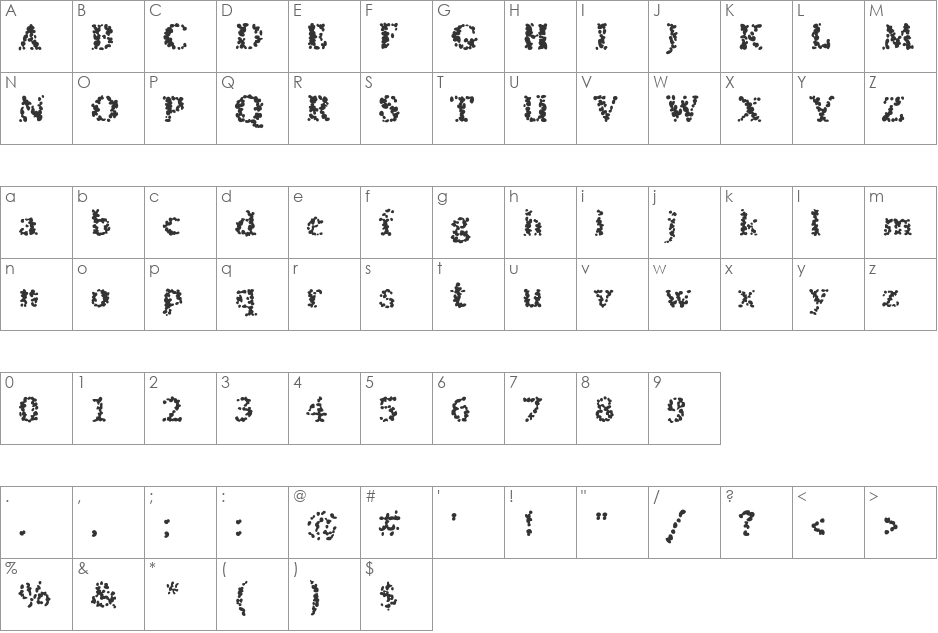 SibleyPotatoMashed font character map preview