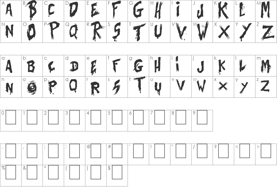 Bates Shower font character map preview