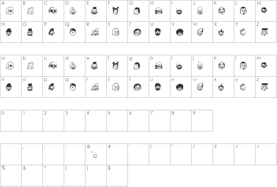 sick crew font character map preview
