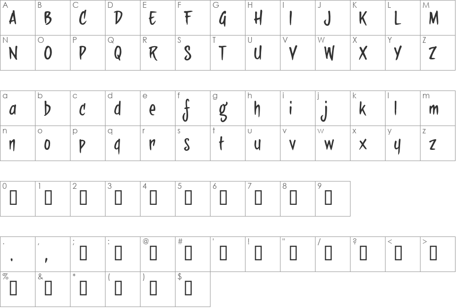 sideburnBob font character map preview