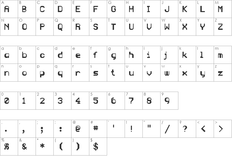 Sideways font character map preview