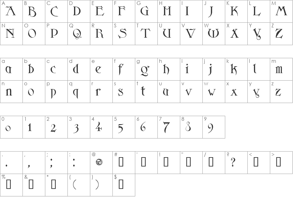 Sidhe font character map preview