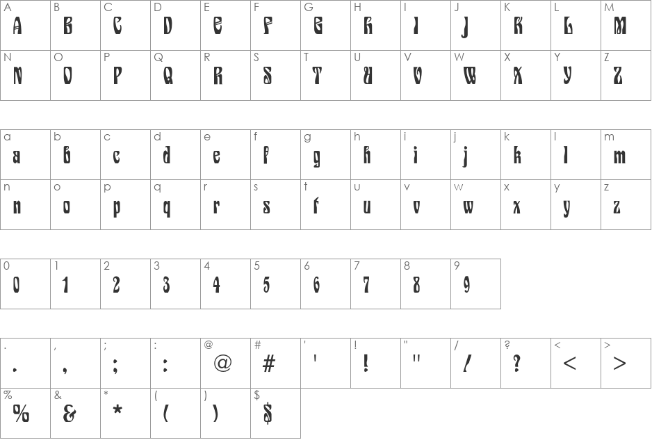 Siegfried font character map preview