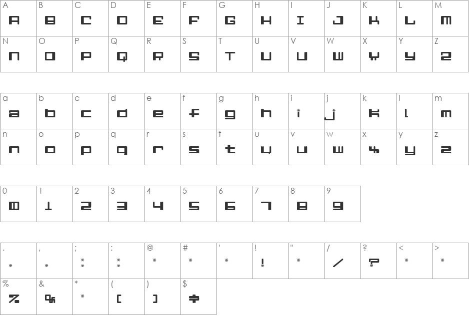 Sigma font character map preview