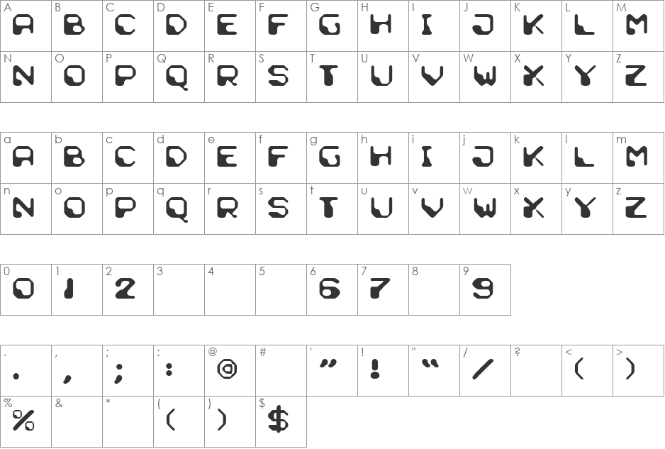 Sigma Wide font character map preview