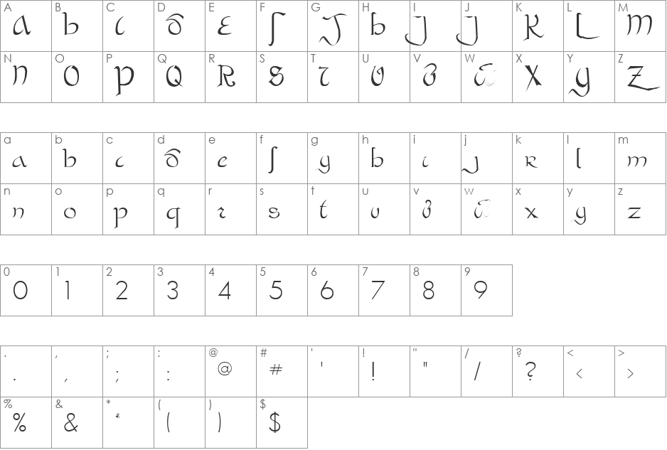 BATHSHEBA font character map preview
