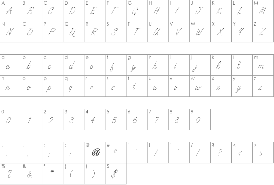 Signature-Light font character map preview