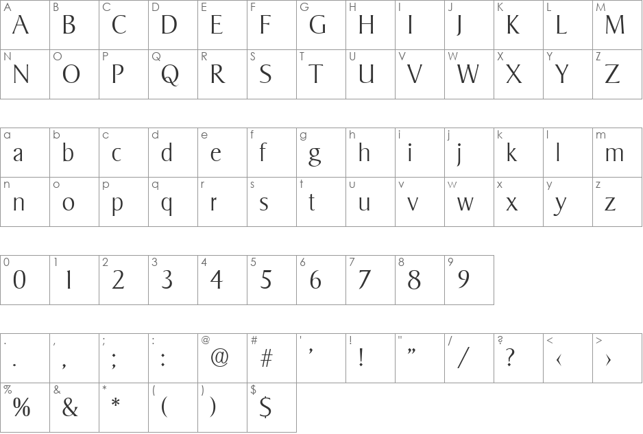 Sigvar-Serial-ExtraLight font character map preview
