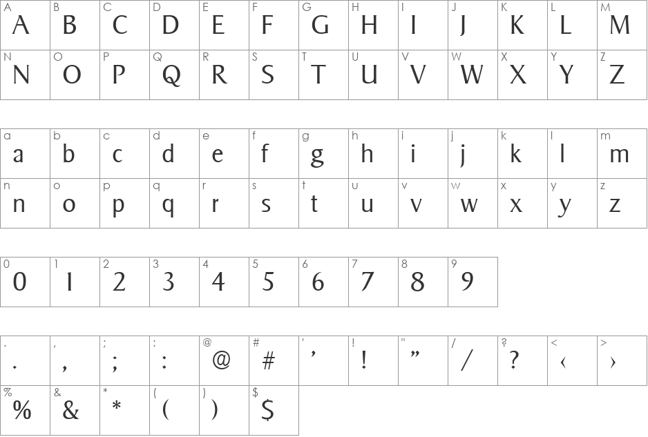 Sigvar-Serial-Light font character map preview