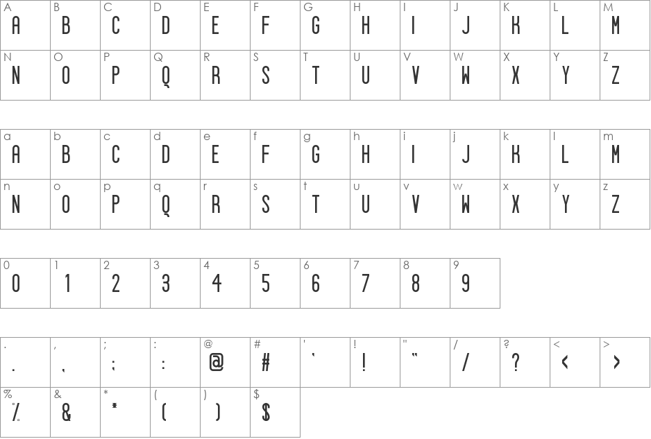 Sigward font character map preview