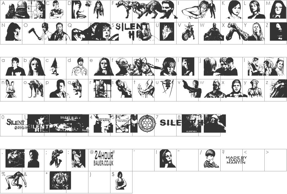 Silent Hill Nightmares font character map preview